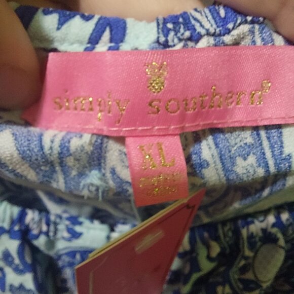 Simply Southern XL Blue Paisley Smocked Dress W/ Puffed Sleeves~Crisscross Back - Picture 3 of 10